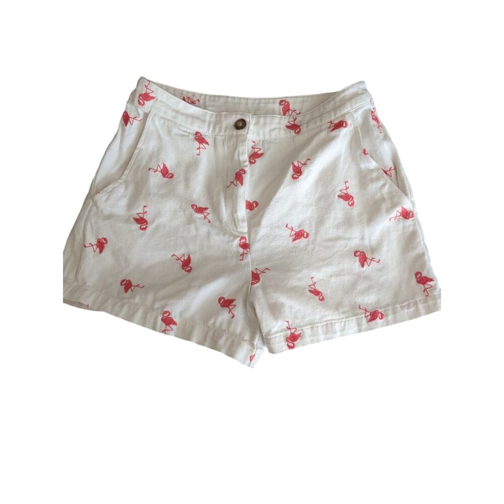 FRANCESCA'S JUN & IVY SHORTS Medium White EMBROIDERED FLAMINGO PINK